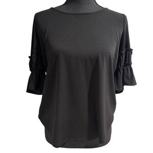 Adrianna Papell Solid Black Blouse Top Ruffled Sleeves Stretchy, Size Small GUC